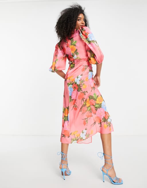 Asos pink sale floral midi dress