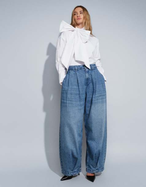ASOS DESIGN pleat detail balloon jean in lightwash - view 1