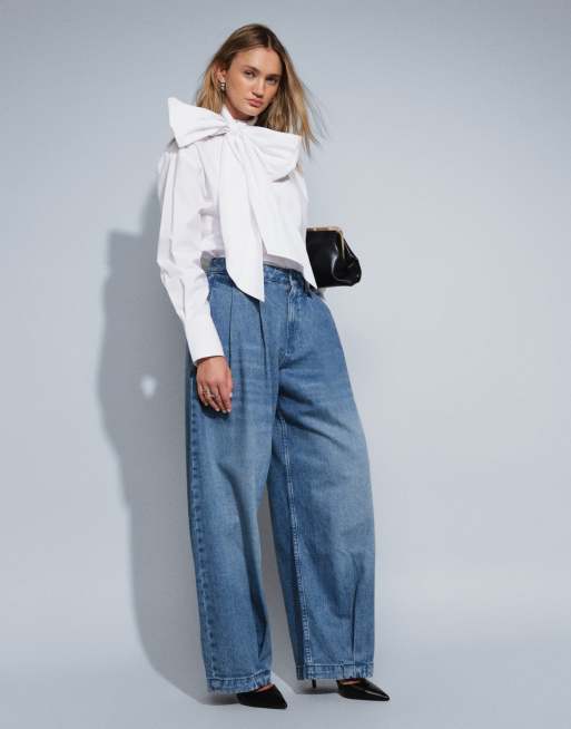 ASOS DESIGN pleat detail balloon jean in lightwash, 5 of 5