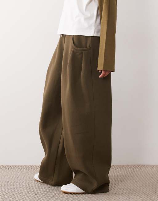 ASOS DESIGN pleat detail barrel leg sweatpants in khaki, 2 of 5