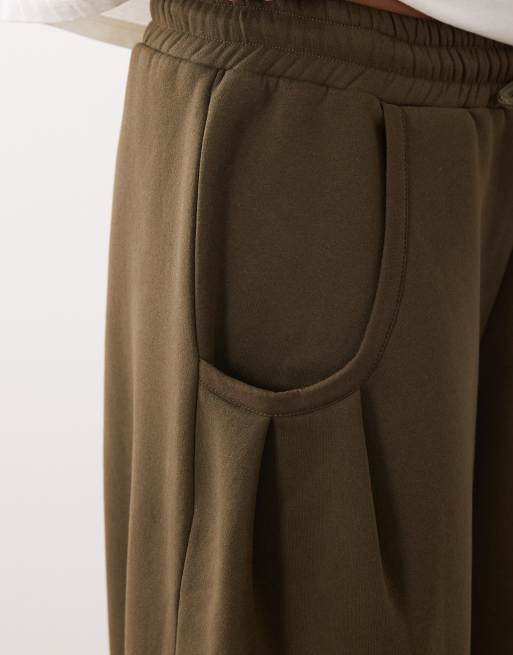 ASOS DESIGN pleat detail barrel leg sweatpants in khaki, 5 of 5