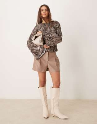 Asos Design Pleat Detail Faux Leather Shorts In Brown