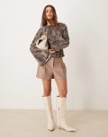 [ASOS DESIGN] ASOS DESIGN pleat detail faux leather shorts in mocha-Brown 10 Mocha