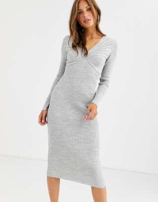 grey knit midi dress