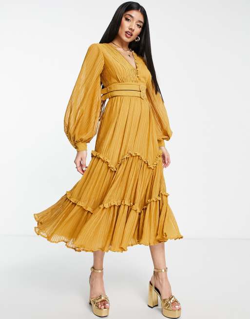 ASOS DESIGN pleat detail midi dress and double belt detail | ASOS