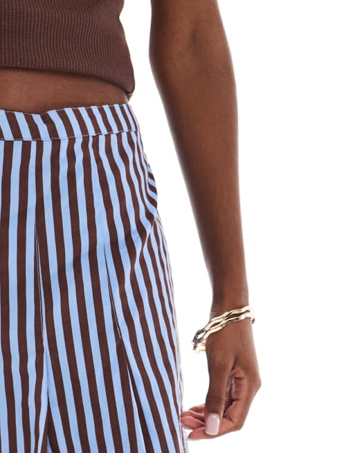 ASOS DESIGN pleat detail mini skirt in blue and brown stripe, 4 of 5