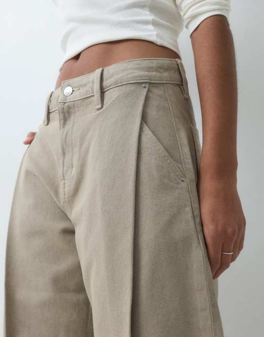 ASOS DESIGN pleat detail slouchy jean in tofu, 3 of 5
