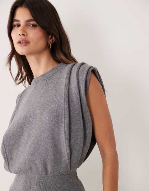 ASOS DESIGN pleat front detail knitted tank in charcoal - view 1