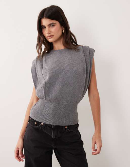 ASOS DESIGN pleat front detail knitted tank in charcoal, 2 of 4