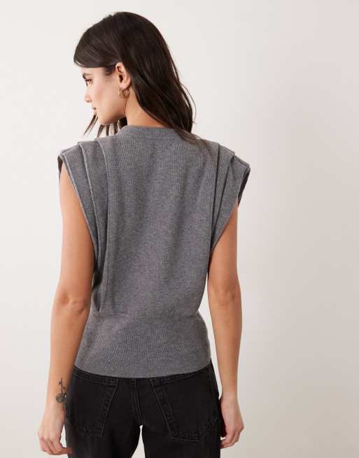 ASOS DESIGN pleat front detail knitted tank in charcoal, 4 of 4