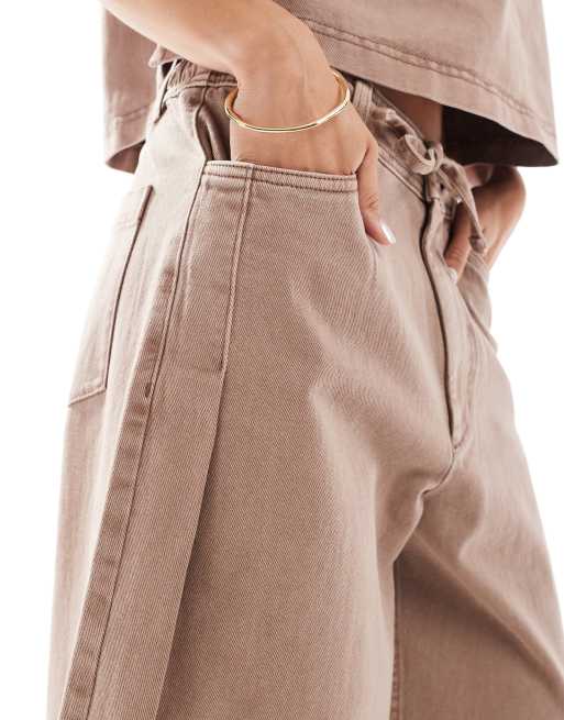 ASOS DESIGN pleat front horse shoe pull-on ankle pants in washed mink (Part of a set), 2 of 4