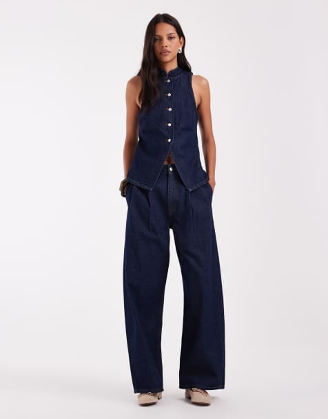 ASOS DESIGN pleat front horseshoe jean in rinse - view 1