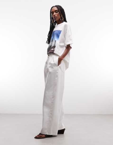 ASOS DESIGN pleat front horseshoe jean in white - view 1