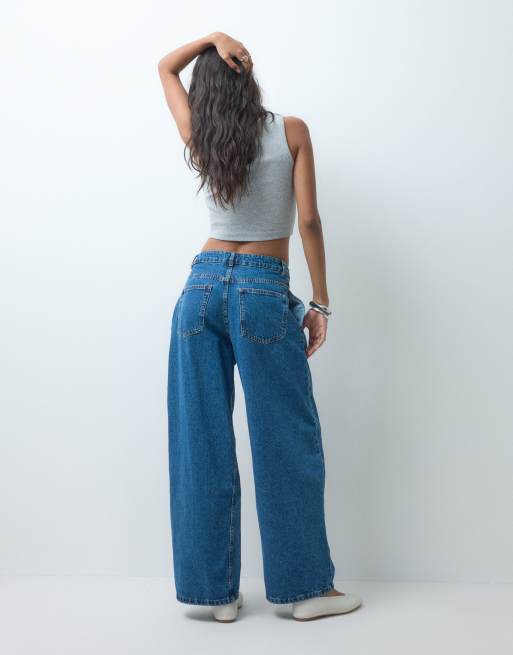 ASOS DESIGN pleat front horseshoe jeans in mid wash blue, 2 of 5