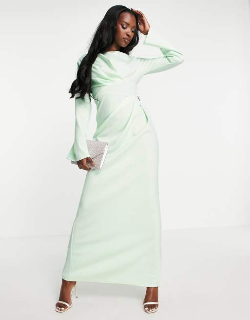 Mint green long 2025 sleeve maxi dress