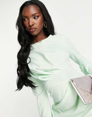 ASOS DESIGN pleat front long sleeve maxi dress in mint green | ASOS