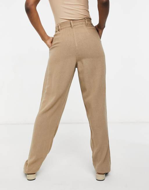 ASOS DESIGN pleat front relaxed linen pants in tan