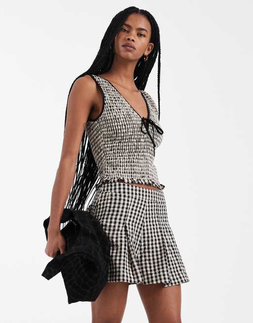 ASOS DESIGN shirred tie front v neck tank top in gingham | ASOS