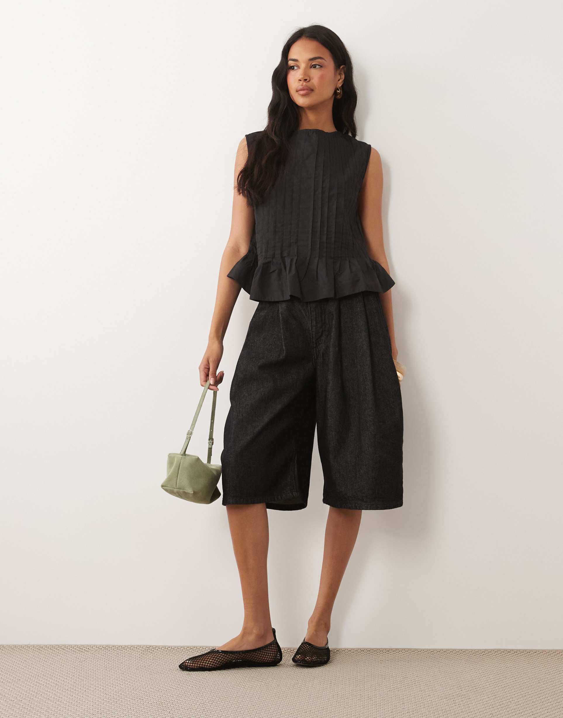 asos design pleat front sleeveless top in black