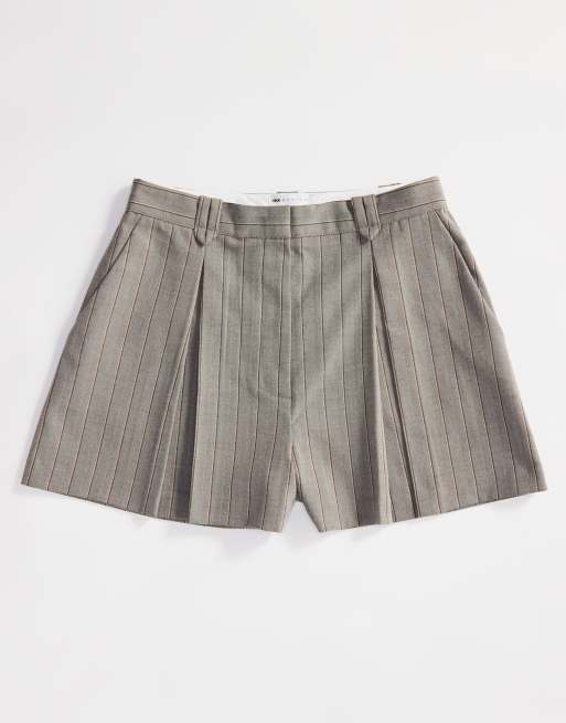 ASOS DESIGN pleat front tailored shorts in brown stripe (part of a set)