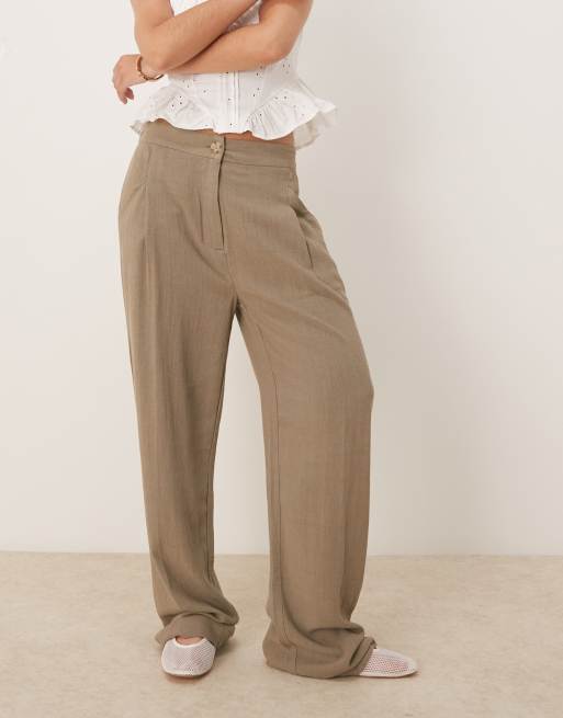 ASOS DESIGN pleat front tapered pants with linen in khaki, 5 of 5