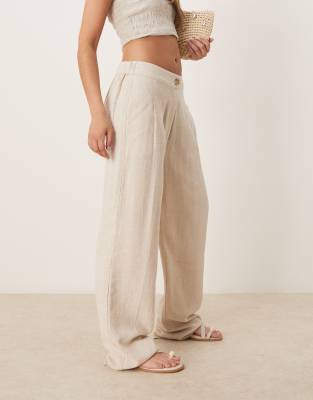 pleat front tapered pants with linen in stone-Neutral