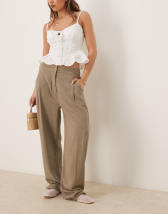 VERO MODA Damen Hose – Wide Linen Pants In Oatmeal/Nature Tone, Größe XSW / 32L