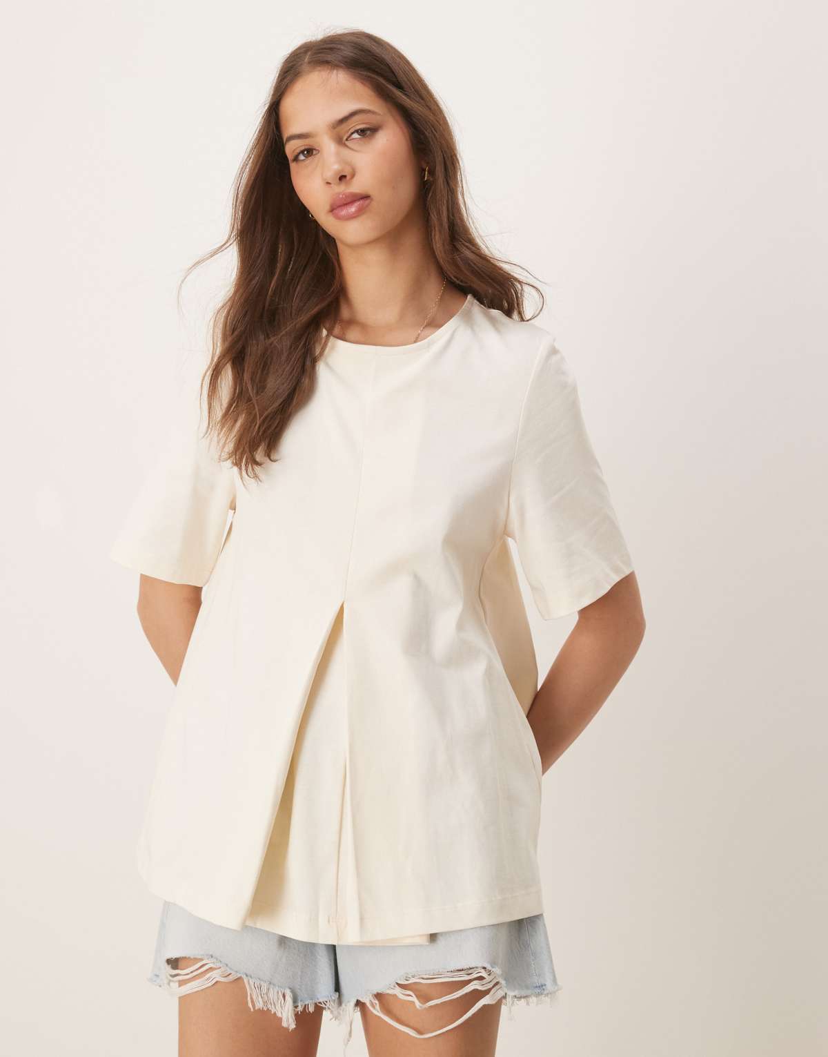 ASOS DESIGN pleat front trapeze t-shirt in white