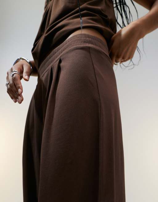 ASOS DESIGN pleat front wide leg heavyweight pants in chocolate - part of a set