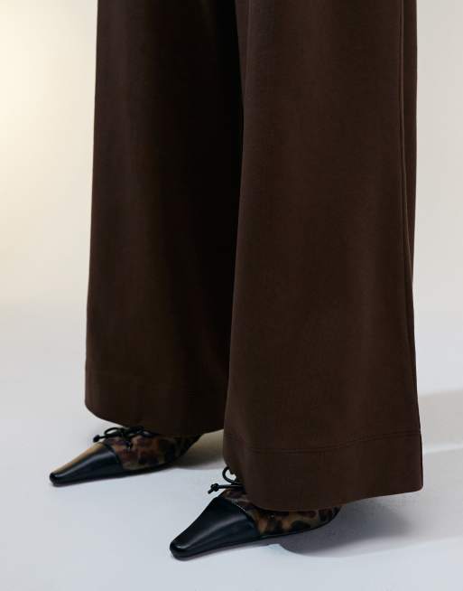ASOS DESIGN pleat front wide leg heavyweight pants in chocolate - part of a set