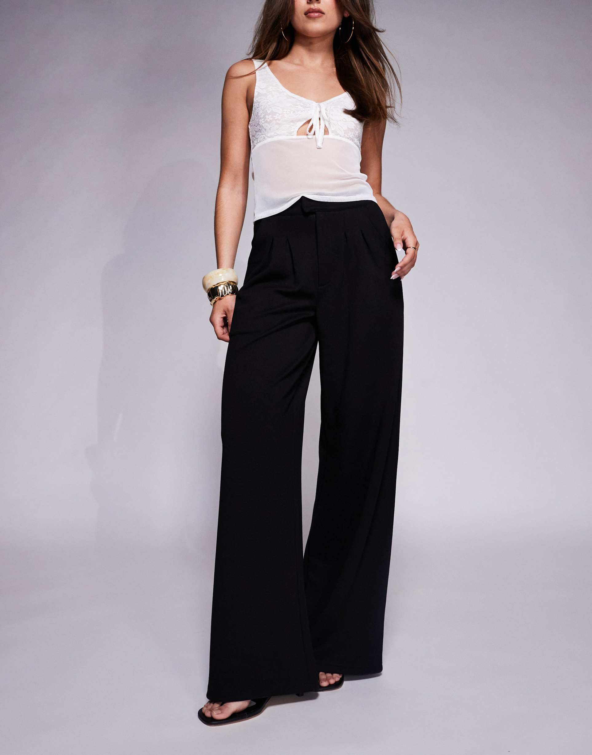 asos design pleat front wide leg pants in black
