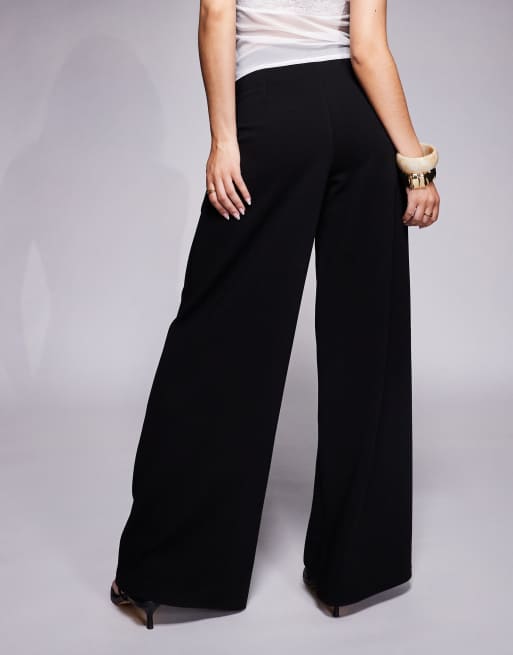ASOS DESIGN pleat front wide leg pants in black