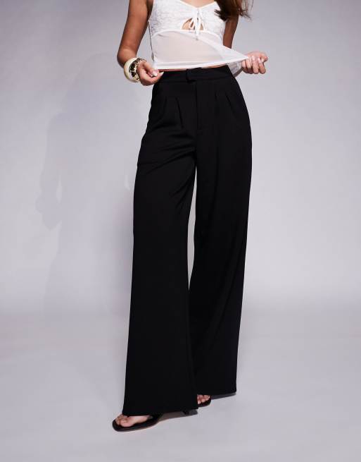 ASOS DESIGN pleat front wide leg pants in black