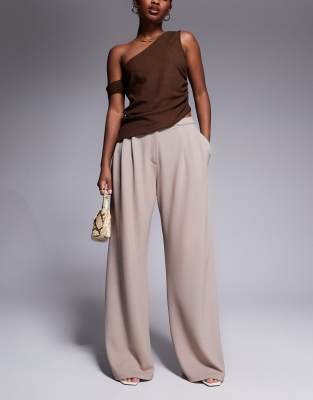 Asos Design Pleat Front Wide Leg Pants In Stone-neutral