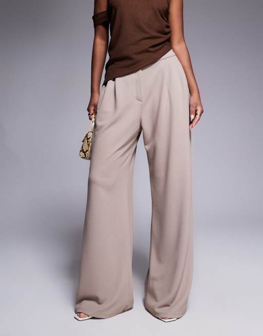 ASOS DESIGN pleat front wide leg pants in stone