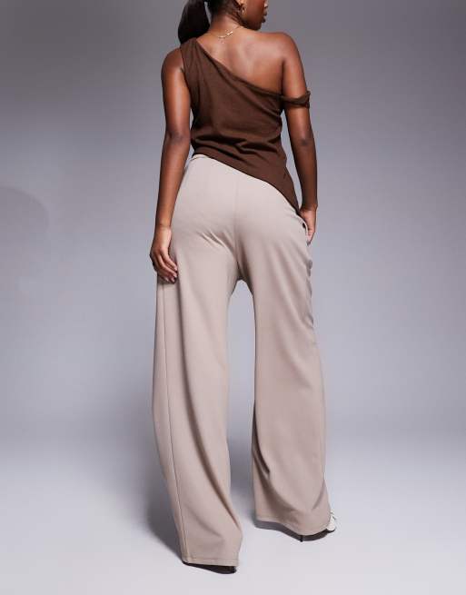 ASOS DESIGN pleat front wide leg pants in stone