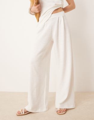 Asos Design Waffle Knit Wide Leg Pants In White