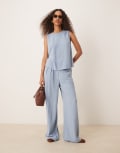 [ASOS DESIGN] ASOS DESIGN pleat front wide leg pants with linen look in blue (part of a set) 14 Blue