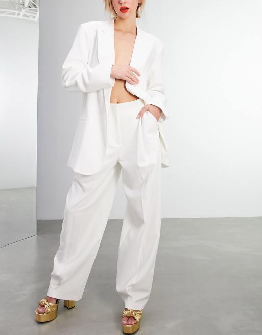 ASOS DESIGN pleat front wide leg wedding pants in ivory, 2 of 4
