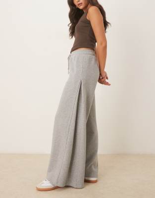 Asos Design Pleat Insert Wide Leg Sweatpants In Gray