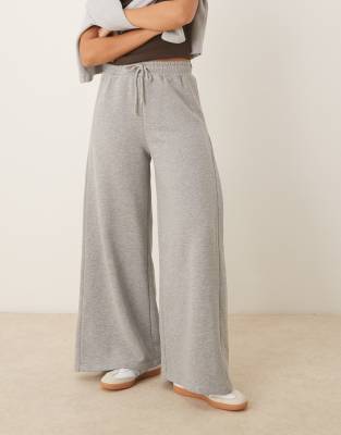 Asos Design Pleat Insert Wide Leg Sweatpants In Gray