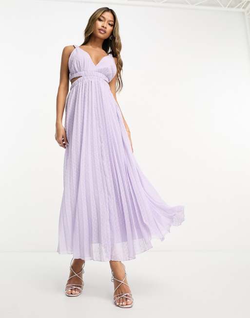 ASOS DESIGN pleat plunge neck midi dress with elasticated straps and back  in lilac