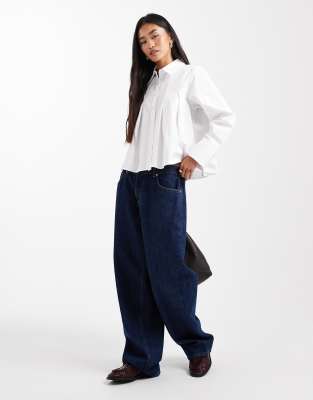 Asos Design Pleat Smock Shirt In White