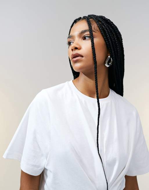 ASOS DESIGN pleat tuck detail T-shirt in white, 2 of 4