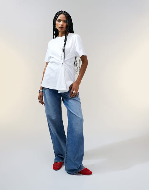 ASOS DESIGN pleat tuck detail T-shirt in white, 4 of 4