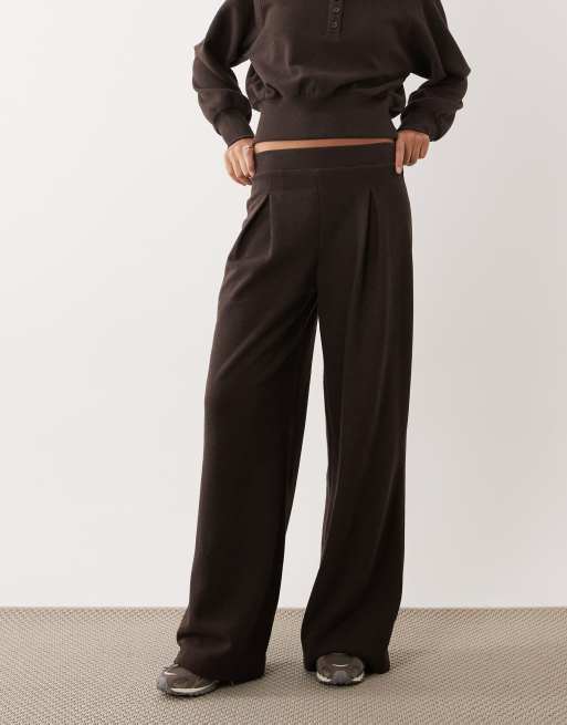 ASOS DESIGN pleat wide leg pants in brown (part of a set), 2 of 5