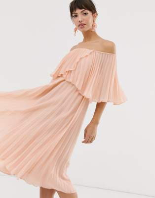 asos design double layer pleated cami midi dress