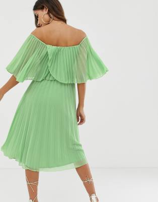 asos design pleated bandeau midi dress with double layer