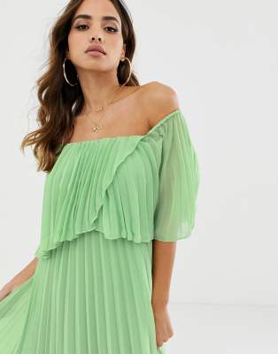 asos design pleated bandeau midi dress with double layer