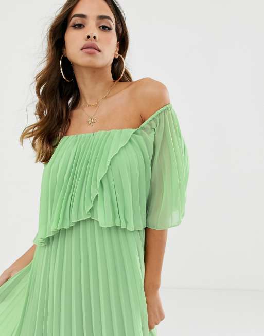 Asos design pleated bandeau sale midi dress with double layer
